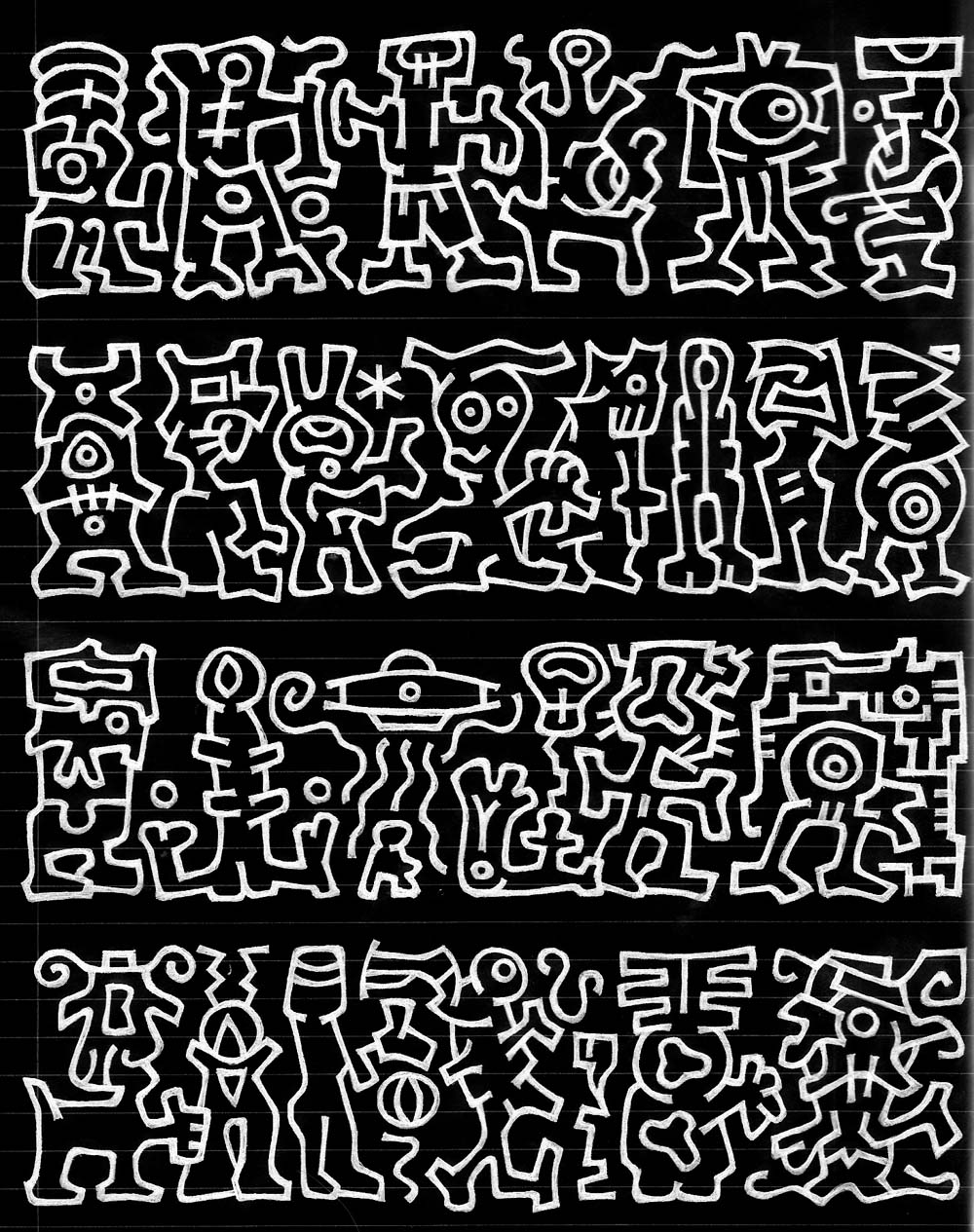 asemic writing - sequence of glyphs, like more complex versions of rongorongo